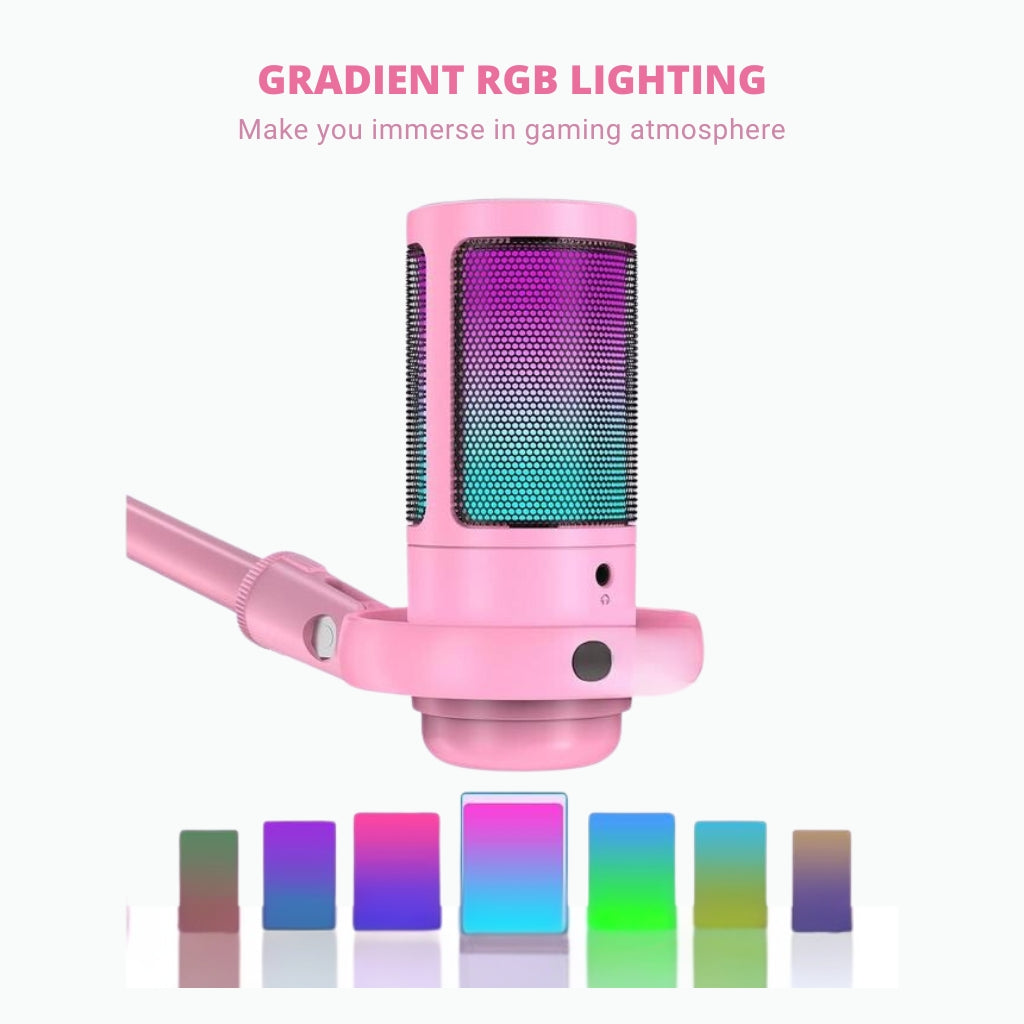 Gaming Microphone, RGB Condenser Mic with Touch Mute & Gain Knob