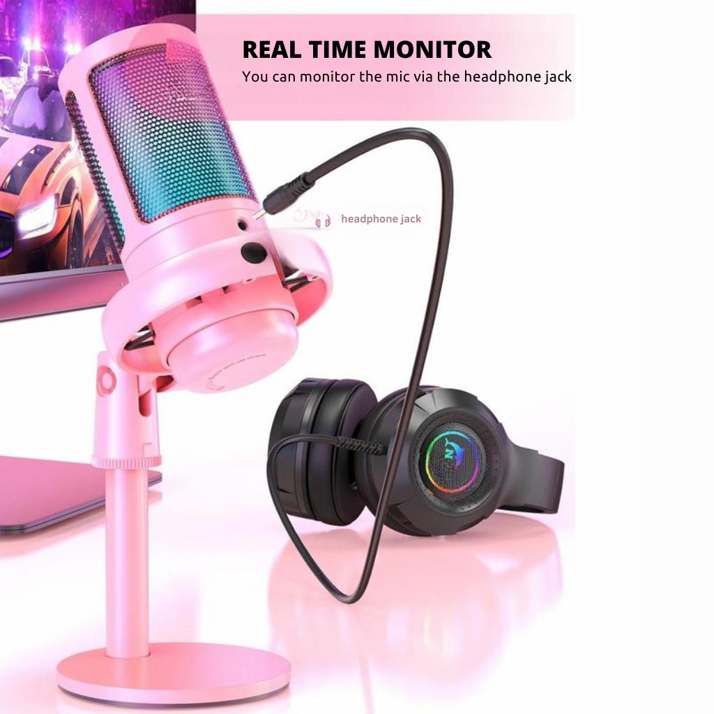 Gaming Microphone, RGB Condenser Mic with Touch Mute & Gain Knob