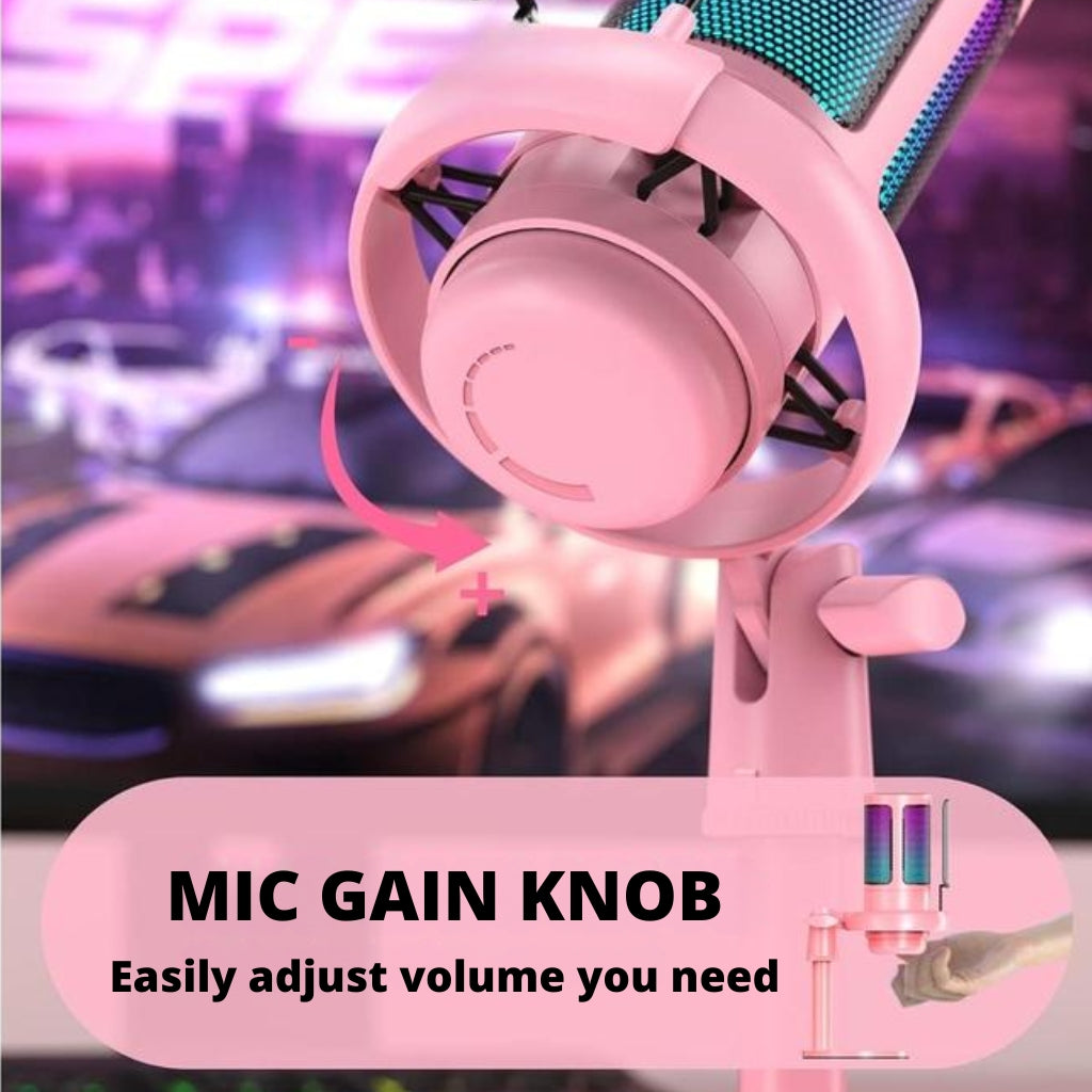 Gaming Microphone, RGB Condenser Mic with Touch Mute & Gain Knob